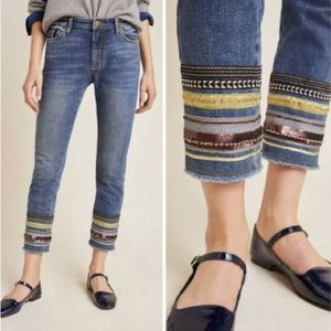 Pilcro High-Rise Embroidered Jeans Straight Slim